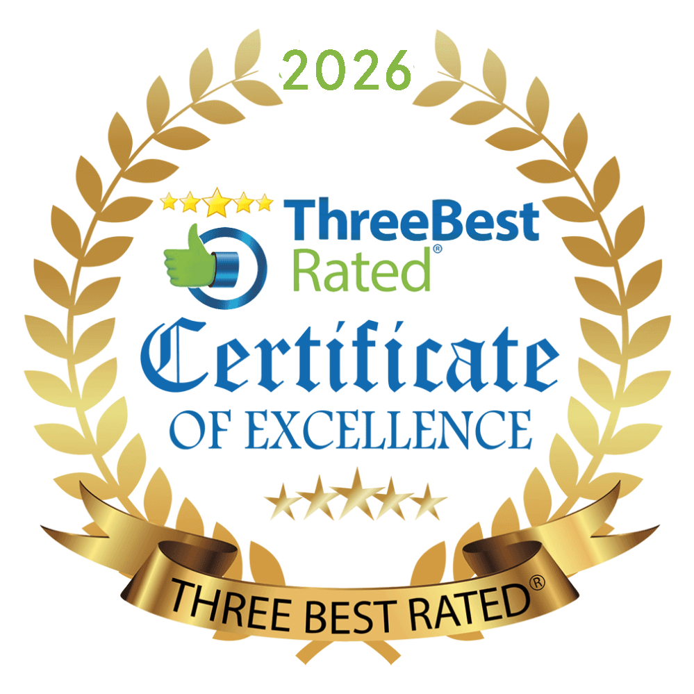 TBRGBadgewhitebackground2026-999X999 Three Best Rated Certificate of Excellence 2026 badge